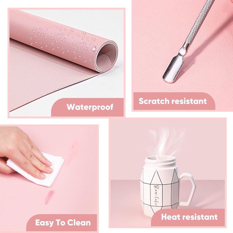Subay Nail Art Table Mat, (MAT ONLY) Soft Microfiber PU Leather Nail Hand Rest for Nail Arm Rest Cushion, Foldable Nail Art Rest Pillow Manicure Pad Desk Mat - Pink - Image 4